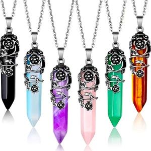 1pc Natural Stone Healing Necklace, Flower Wrapped Beautifully, With Chain.